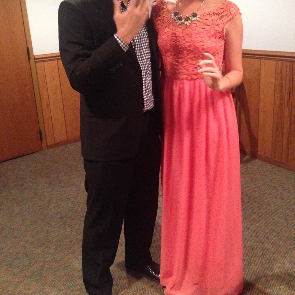 Coral lace and chiffon maxi dress